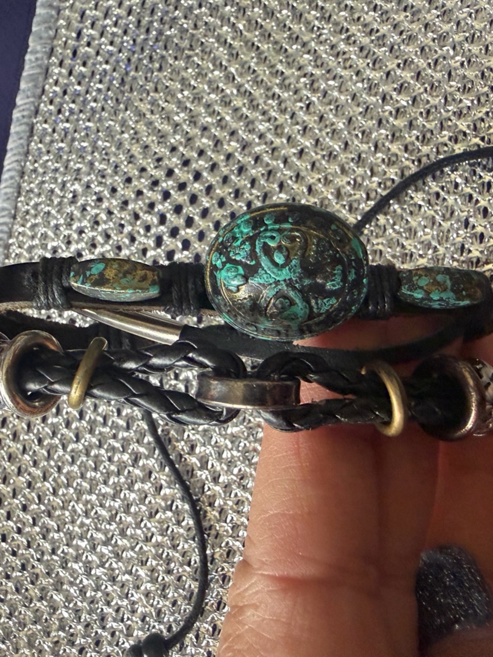 Turquoise Patina Leather Statement Bracelet Set